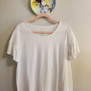 Nine West Women's White Short Sleeve Ruffle Top